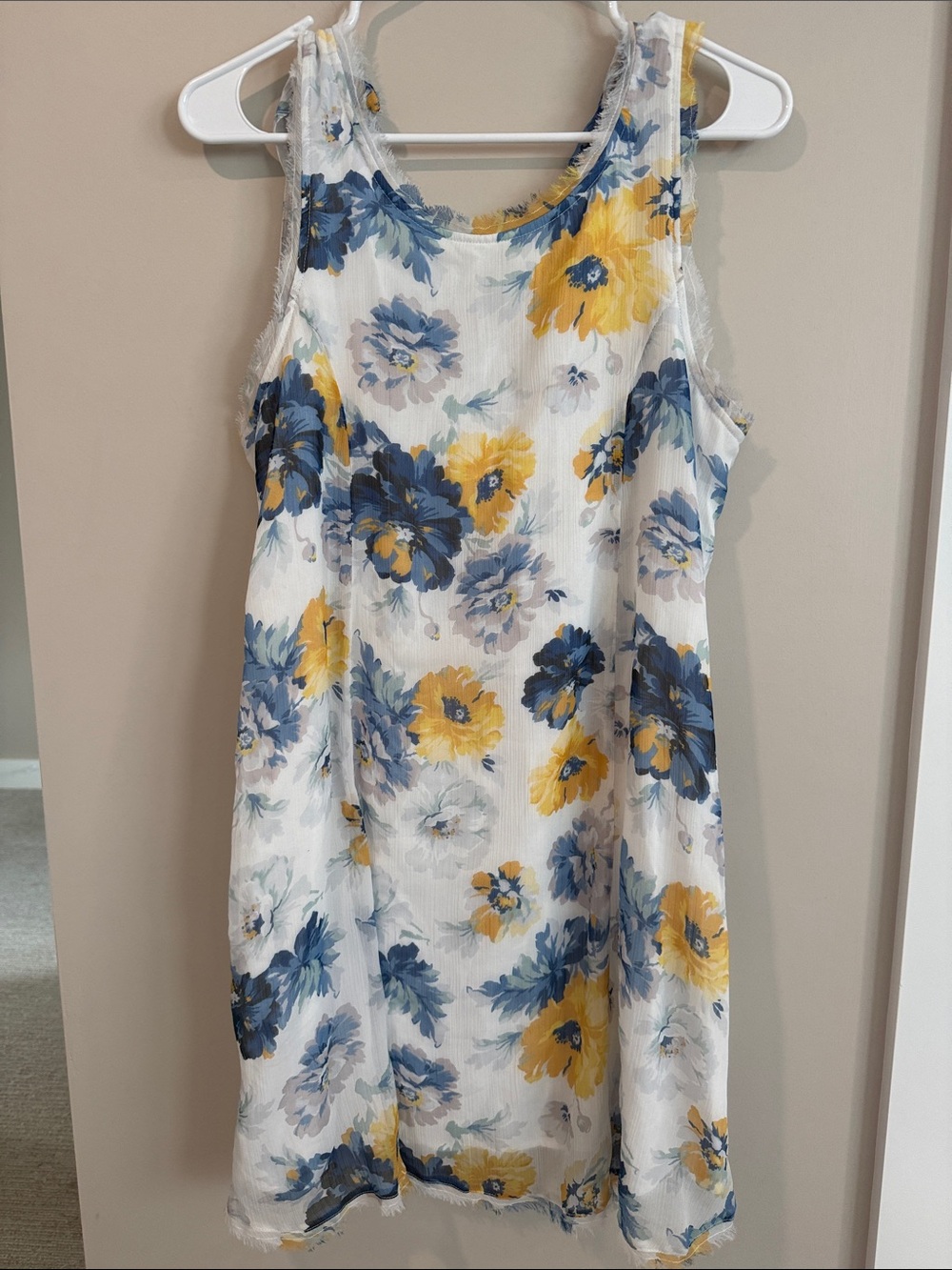Abercrombie & Fitch White Floral Mini Dress with Blue & Yellow Blooms